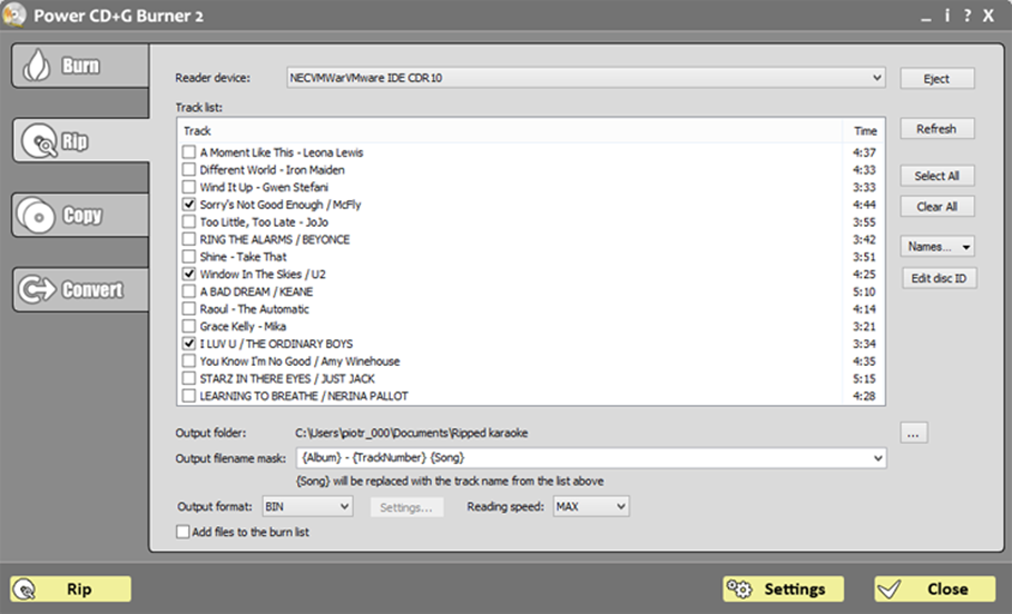How to rip CD+G songs ... | PowerKaraoke software documentation
